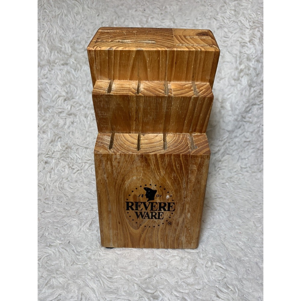 Vintage Revere Ware 13 Slot Hard Wood Knife Block Clean